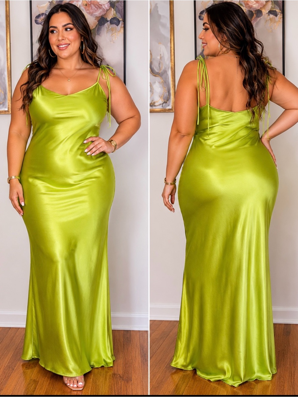 Satin Lime Green Slip Maxi Dress